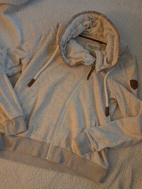 Wanakome Cream Zip-Up Hoodie with Brown Trim